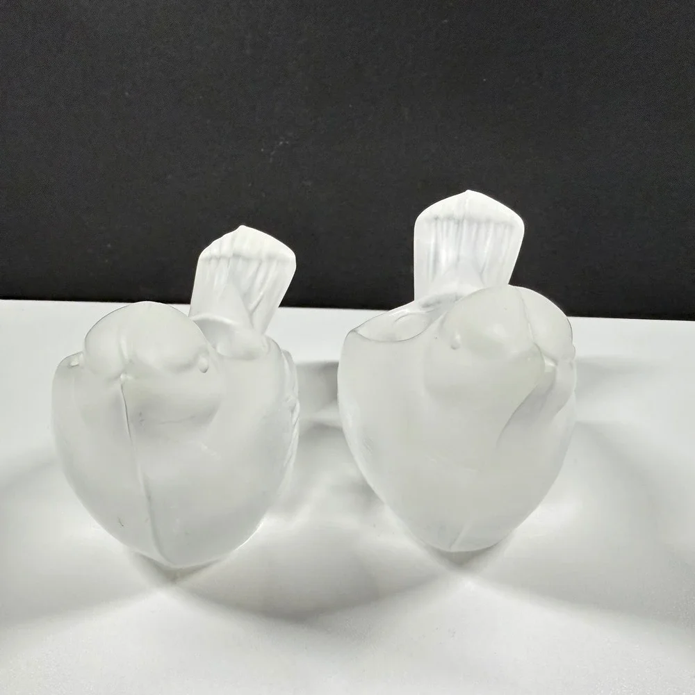 2 SASAKI Crystal Japan Frosted Glass Bird Candle Holders Set Vintage Satin 5